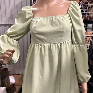 Exlura Chic Light Green Puff Sleeve Mini Dress